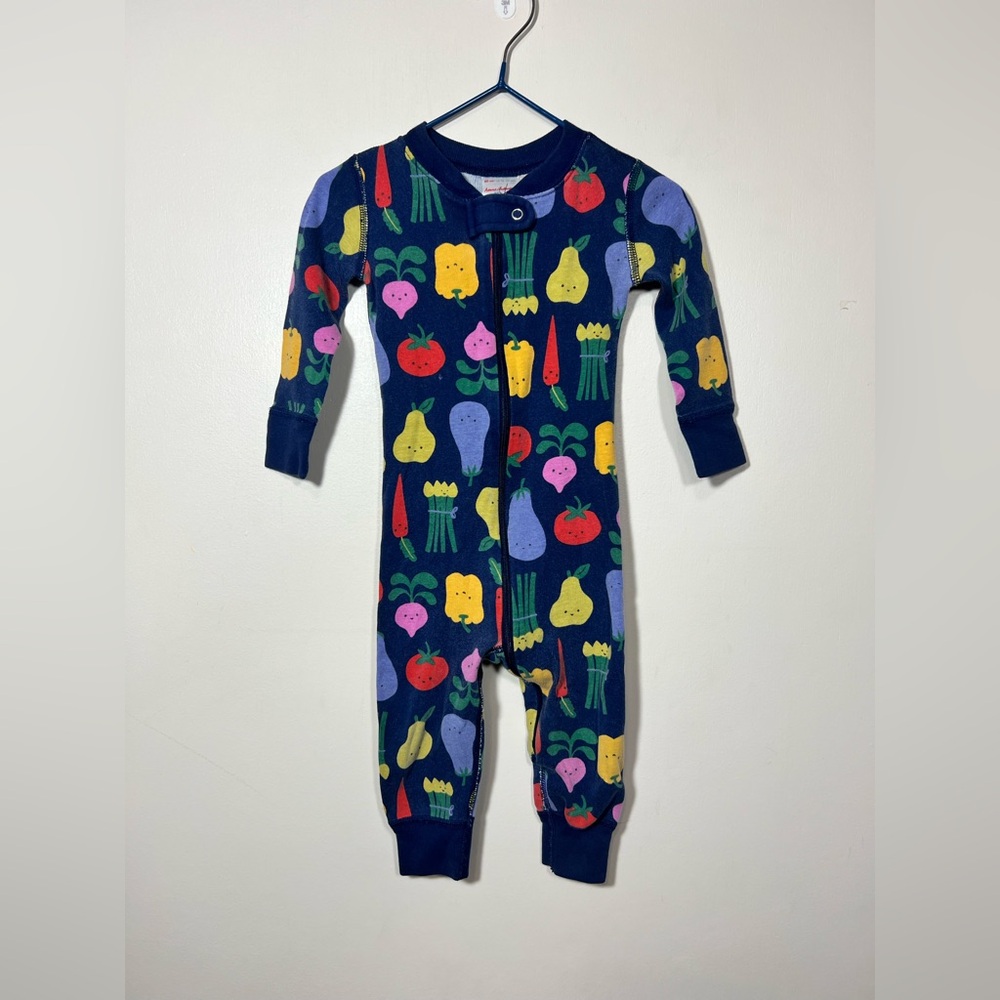Hanna Anderson Zip Up One Piece Pajamas Unisex 18-24 M Produce Veggie Print